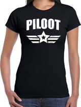 Piloot ster verkleed t-shirt zwart voor dames - generaal / piloot  carnaval / feest shirt kleding / kostuum S