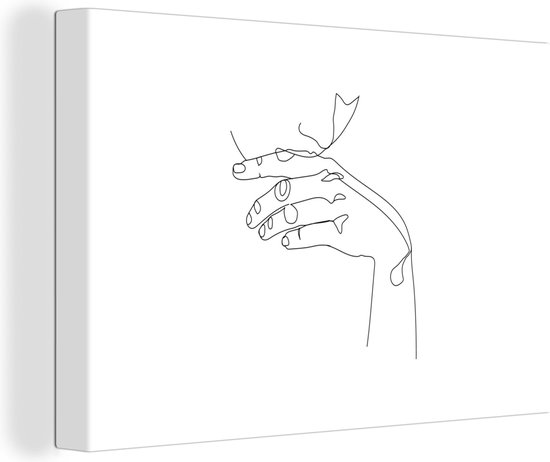 Canvas Schilderij Line art - Gezicht - Hand - 30x20 cm - Wanddecoratie