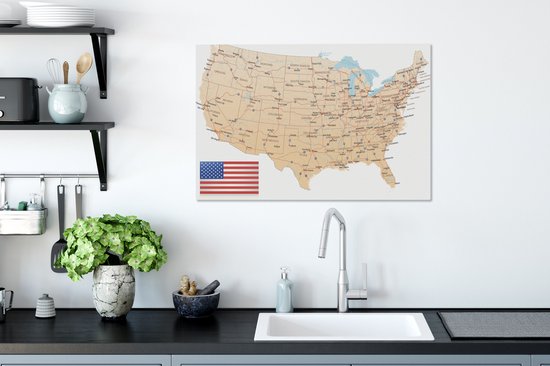 Tableau Peinture sur Toile Carte Détaillée de l' Amérique - 90x60 cm - Décoration murale