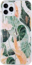 MM&A Gouden Glam Flowerbed Bladeren met Glitter TPU Case Back Cover Bumper Hoesje voor Apple iPhone 12/12 Pro - Telefoonhoesje met Bescherming - Beschermhoes - Back & Front Backcover Hoesje -