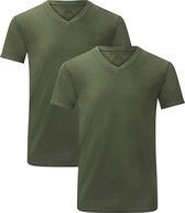 Comfortabel & Zijdezacht Bamboo Basics Velo - Bamboe T-Shirts V-Hals (Multipack 2 stuks) Heren - Korte Mouwen - Army - L