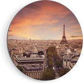 Artaza Dibond Muurcirkel Skyline Parijs Met Eiffeltoren - Ø 80 cm - Groot - Wandcirkel - Rond Schilderij - Voor Binnen en Buiten