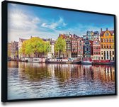 Akoestische panelen - Geluidsisolatie - Akoestische wandpanelen - Akoestisch schilderij AcousticPro® - paneel met de grachten van Amsterdam - design 188 - Basic - 170x120 - Wit- Wa