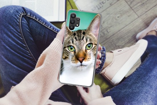Telefoonhoesje Geschikt voor Samsung Galaxy A32 5G hoesje - Kat - Potret - Ogen - Siliconen Telefoonhoesje Telefoonhoesje
