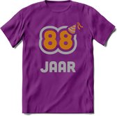 88 Jaar Feest T-Shirt | Goud - Zilver | Grappig Verjaardag Cadeau Shirt | Dames - Heren - Unisex | Tshirt Kleding Kado | - Paars - L
