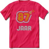 87 Jaar Feest T-Shirt | Goud - Zilver | Grappig Verjaardag Cadeau Shirt | Dames - Heren - Unisex | Tshirt Kleding Kado | - Roze - XL