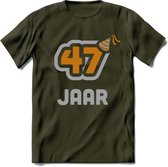 47 Jaar Feest T-Shirt | Goud - Zilver | Grappig Verjaardag Cadeau Shirt | Dames - Heren - Unisex | Tshirt Kleding Kado | - Leger Groen - S