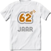62 Jaar Feest T-Shirt | Goud - Zilver | Grappig Verjaardag Cadeau Shirt | Dames - Heren - Unisex | Tshirt Kleding Kado | - Wit - 3XL