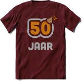50 Jaar Feest T-Shirt | Goud - Zilver | Grappig Verjaardag Cadeau Shirt | Dames - Heren - Unisex | Tshirt Kleding Kado | - Burgundy - M