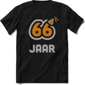 66 Jaar Feest T-Shirt | Goud - Zilver | Grappig Verjaardag Cadeau Shirt | Dames - Heren - Unisex | Tshirt Kleding Kado | - Zwart - XXL