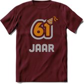 61 Jaar Feest T-Shirt | Goud - Zilver | Grappig Verjaardag Cadeau Shirt | Dames - Heren - Unisex | Tshirt Kleding Kado | - Burgundy - XL