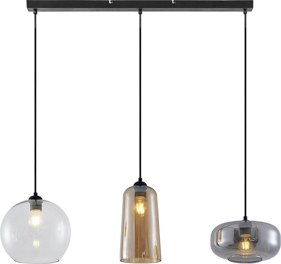 Lucande - hanglamp - 3 lichts - Metaal, glas - E27 - helder, amber, rookgrijs