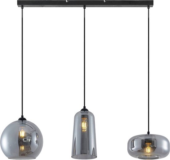 Lucande - hanglamp - 3 lichts - Metaal, glas - E27 - zwart, rookgrijs