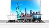 Spatscherm keuken 70x50 cm - Kookplaat achterwand New York - Vrijheidsbeeld - Manhattan - Muurbeschermer - Spatwand fornuis - Hoogwaardig aluminium