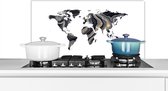 Spatscherm keuken 80x40 cm - Kookplaat achterwand Wereldkaart - Goud - Zilver - Zwart - Muurbeschermer - Spatwand fornuis - Hoogwaardig aluminium