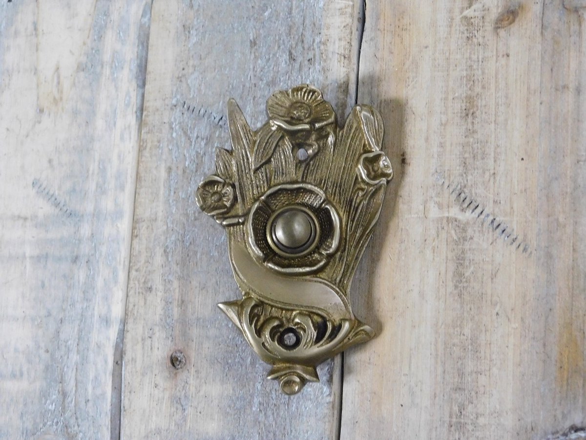 bel Art Nouveau-klok - gemaakt van antiek messing, deurbel