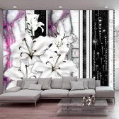 Fotobehang - Crying lilies on purple marble.