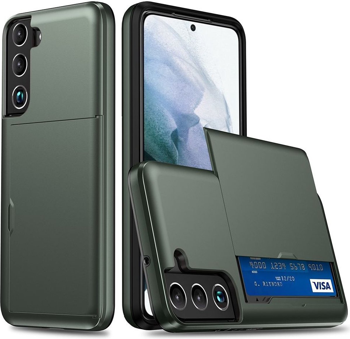 Hoesje Back Cover met Kaarthouder Groen Geschikt voor Samsung Galaxy S22
