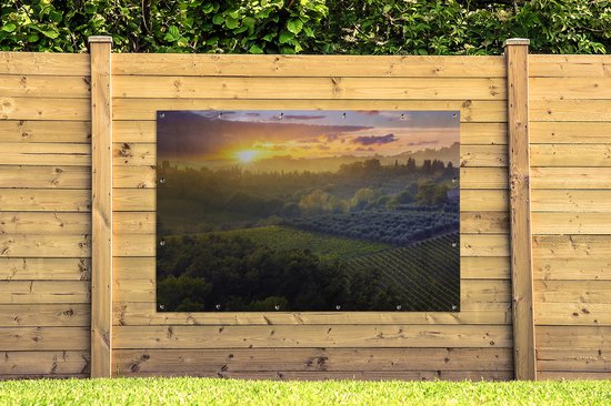 Vue des champs verts du paysage toscan Affiche de jardin 180x120 cm - Toile de jardin / Toile d'extérieur / Peintures d'extérieur (décoration de jardin) XXL / Grand format!