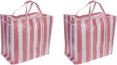 Set de 2x sacs à linge/sacs à provisions/sacs de rangement blanc/rouge - 55 x 55 x 30 - Jumbo shoppers