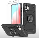 Samsung Galaxy A32 4G Hoesje Heavy Duty Armor Hoesje Zwart - Galaxy A32 4G Case Kickstand Ring cover met Magnetisch Auto Mount- Samsung A32 4G screenprotector 2 pack