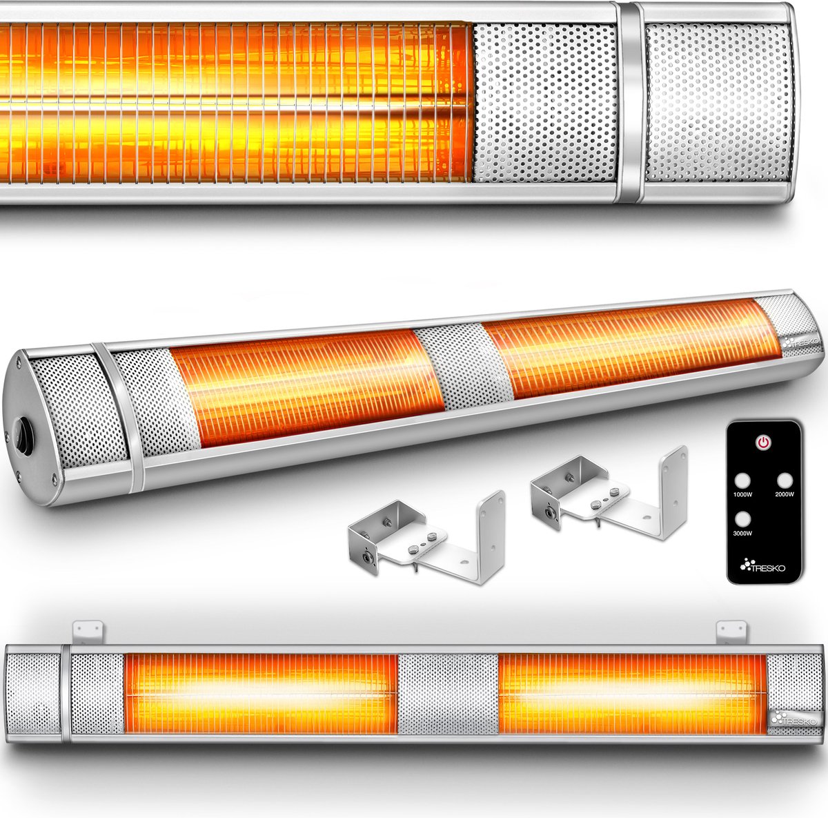 TRESKO- muur heater- 3000W- zilver- met afstandsbediening- infrarood -heater - terrasverwarmer- warmtestraler