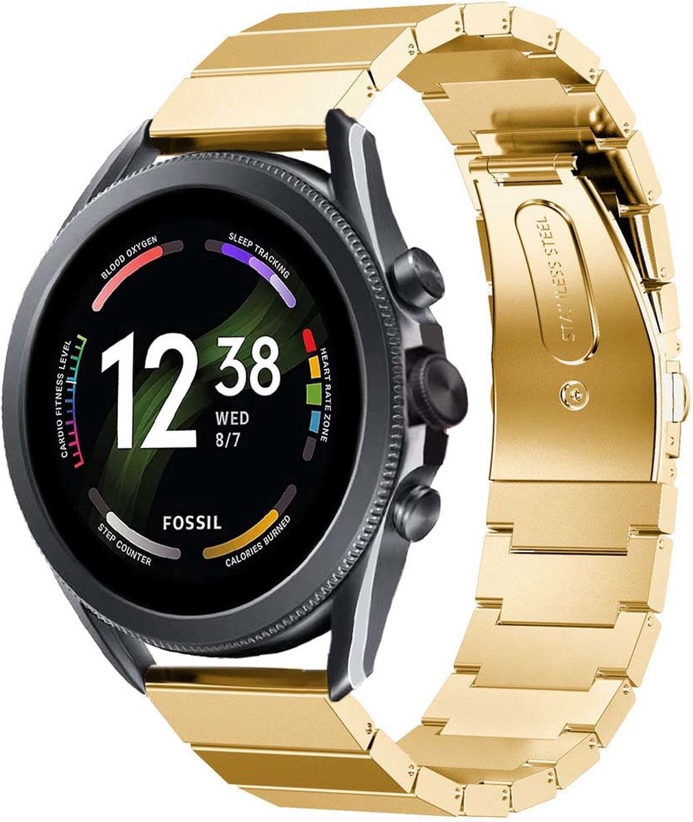 Strap-it Luxe metalen bandje - geschikt voor Fossil Gen 6 44mm / Gen 5e 44mm / Gen 5 - goud