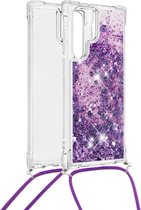 Lunso - Backcover hoes met koord - Samsung Galaxy S22 Ultra - Glitter Paars