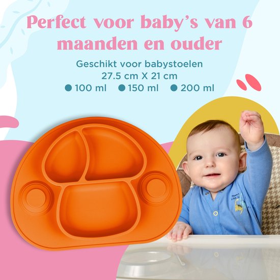 Nevi Kunststof Placemats - Kinderbestek Kinderservies Baby servies- Kinderbord - Placemat kinderen - Bord met zuignappen Oranje van Nevi — afbeelding 4