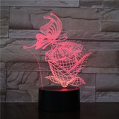 3D Led Lamp Met Gravering - RGB 7 Kleuren - Vlinder Op Roos