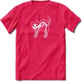 SKKKaleton - Katten T-Shirt Kleding Cadeau | Dames - Heren - Unisex | Kat / Dieren shirt | Grappig Verjaardag kado | Tshirt Met Print | - Roze - M