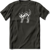 SKKKaleton - Katten T-Shirt Kleding Cadeau | Dames - Heren - Unisex | Kat / Dieren shirt | Grappig Verjaardag kado | Tshirt Met Print | - Donker Grijs - M