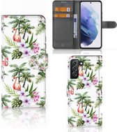 Telefoonhoesje Geschikt voor Samsung Galaxy S22 Plus Flip Hoesje met naam Flamingo Palms