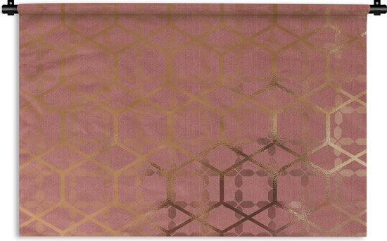 Wandkleed - Wanddoek - Patroon - Luxe - Goud - Roze - 120x80 cm - Wandtapijt