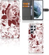 Bookcase Geschikt voor Samsung Galaxy S22 Ultra GSM Hoesje Watercolor Flowers