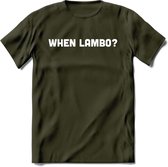 When Lambo? - Crypto T-Shirt Kleding Cadeau | Dames / Heren / Unisex | Bitcoin / Ethereum shirt | Grappig Verjaardag kado | BTC Tshirt Met Print | - Leger Groen - XXL