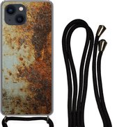 Telefoonkoord - Telefoonketting - Telefoonhoesje Geschikt voor iPhone 13 Mini - Staalplaat - Oud - Roest print - Siliconen - Crossbody - Telefoonhoesje met koord