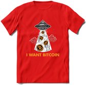 I Want Bitcoin - Crypto T-Shirt Kleding Cadeau | Dames / Heren / Unisex | Bitcoin / Ethereum shirt | Grappig Verjaardag kado | Tshirt Met Print | - Rood - 3XL