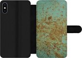Bookcase Geschikt voor iPhone XS Max telefoonhoesje - Roest print - Turquoise - Metaal - Met vakjes - Wallet case met magneetsluiting