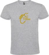 Grijs  T shirt met  " I'd rather be Fishing / ik ga liever vissen " print Goud size XXXL