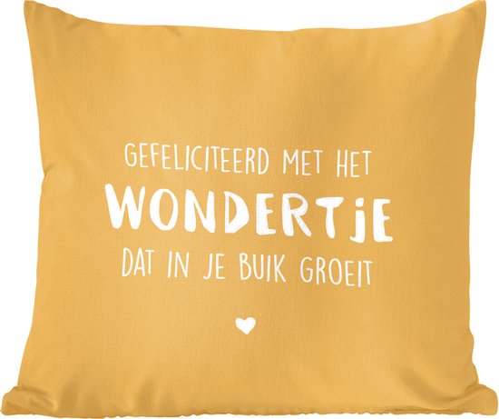 Sierkussens - Kussentjes Woonkamer - 40x40 cm - Gefeliciteerd met het wondertje dat in je buik groeit - Spreuken - Baby - Quotes