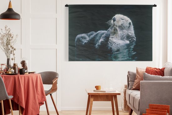 Tenture murale - Toile murale - Loutre d'Europe sur le dos - 180x120 cm - Tapisserie