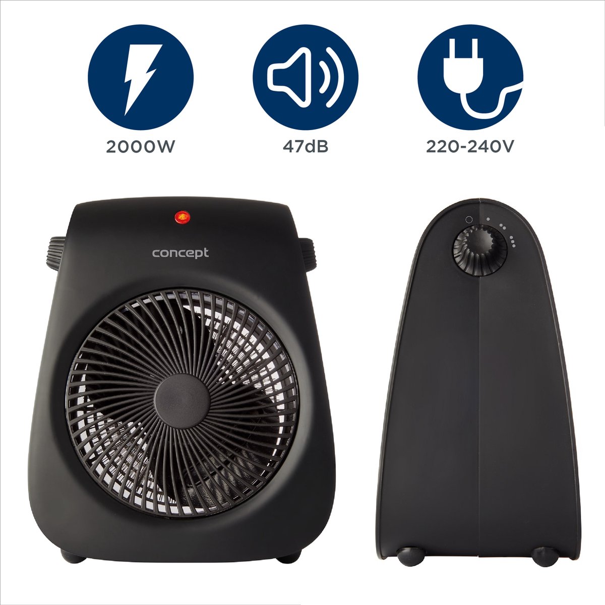 Concept VT7041 Ventilator – Met Warme Luchtstroom Functie – Ventileren en Verwarmen – Zwart