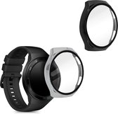 kwmobile 2x cover compatibel met Huawei Watch GT 2e - Fitnesstracker cover van gehard glas en kunststof frame set zwart / zilver / transparant