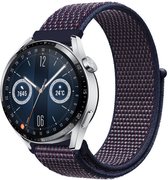Strap-it Nylon smartwatch bandje - geschikt voor Huawei Watch GT / GT 2 / GT 3 / GT 3 Pro 46mm / GT 4 46mm / GT 2 Pro / GT Runner / Watch 3 - Pro / Watch 4 (Pro) / Watch Ultimate - paars/blauw