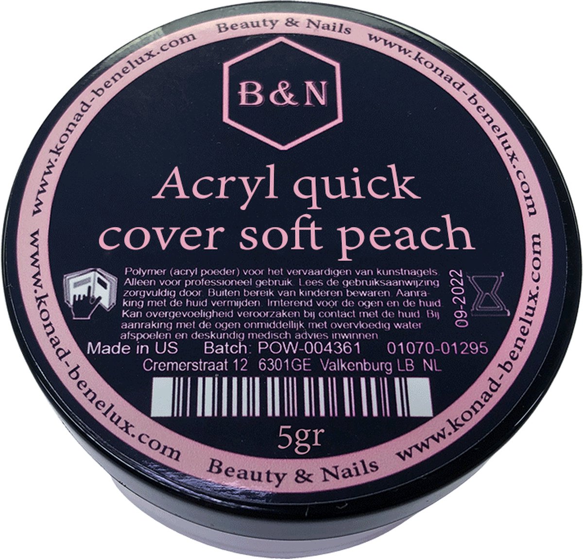 Acryl - quick cover soft peach - 5 gr | B&N - acrylpoeder - VEGAN - acrylpoeder