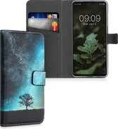kwmobile telefoonhoesje voor Samsung Galaxy M52 5G - Hoesje met pasjeshouder in blauw / grijs / zwart - Sterrenstelsel en Boom design