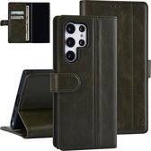 UNIQ Accessoire Samsung Galaxy S22 Ultra Leather Book Case case - Vert foncé - Porte-cartes pour 3 cartes - Fermeture magnétique
