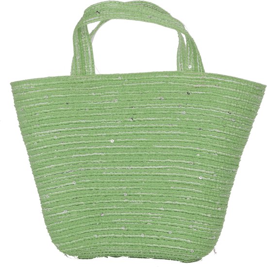 com-four® 4x Paasmanden met deco gras en gekleurde eieren - groen Paasmanden met groen gras - raffia mand met gekleurd paasgras en gekleurde eieren (Set 4 - groen