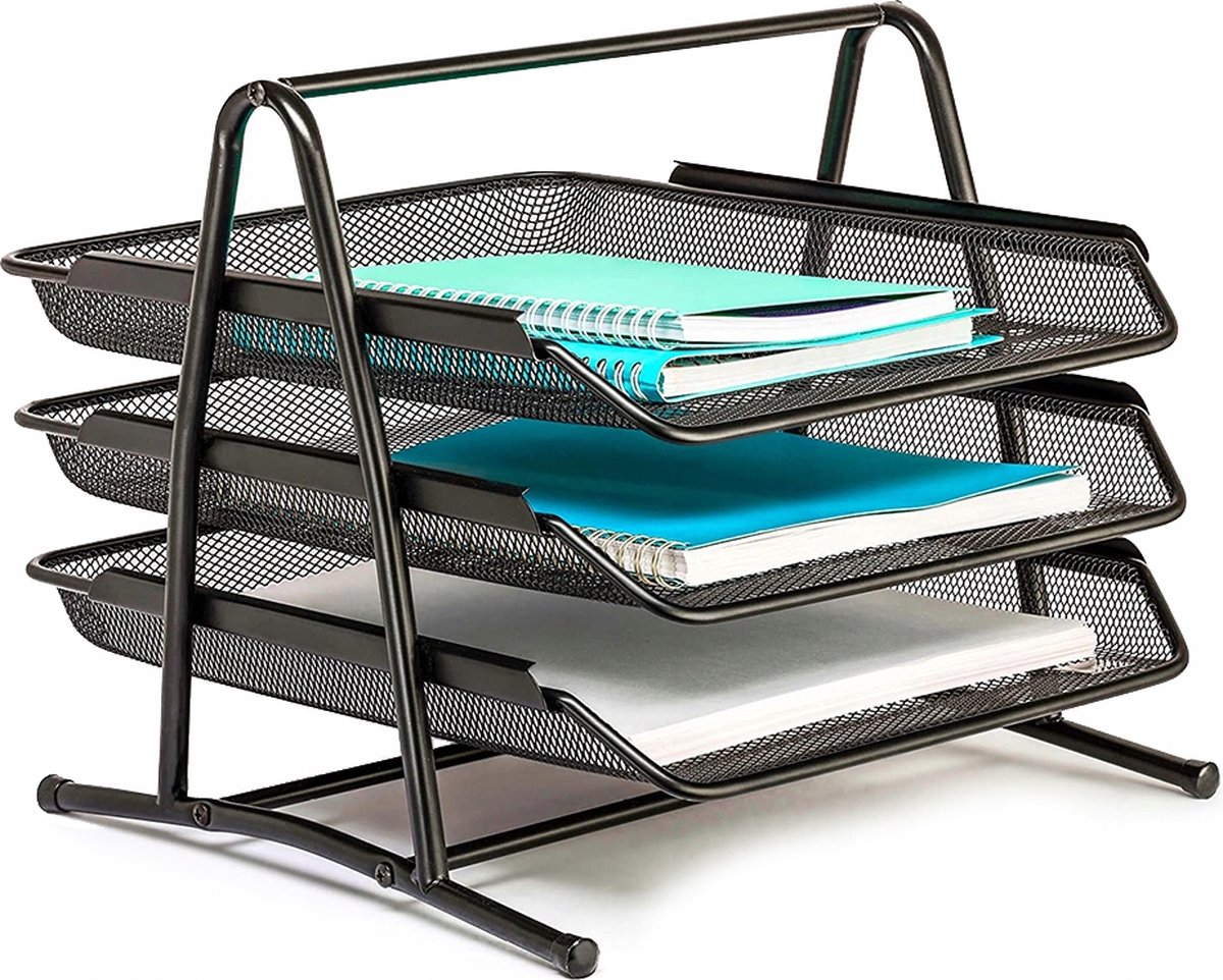 Bureau-organizer met archiefhouder, 5-laags papierorganizer met pennenhouders, mesh bureaumap organizer met tijdschriftenhouder